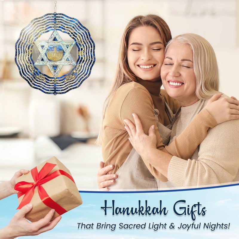 FLAGWIX Hanukkah Gifts for Women Men - Star of David 3D Stainless Steel Wind Spinners Outdoor 12in - Hanukkah Decorations, Chanukah Hanging Wind Spinners Garden Decor, Spiritual Religious Jewish Gifts - Image 2